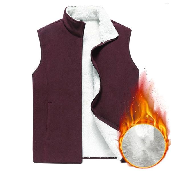 Gilets pour hommes gilet manteau hiver chaud doux sans manches vestes fermeture éclair col montant agneau velours mince vêtements de travail pour hommes en plein air