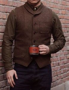 Herenvesten vest koffie revers kraag visgraat tweed mannelijke heren zakelijke vest steampunk kleding plus maat voor mannen 230222