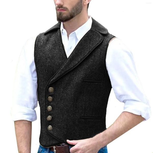 Chalecos para hombres Chaleco en espiga con solapa con muescas Slim Business Ropa de estilo punk de un solo pecho Casual al aire libre