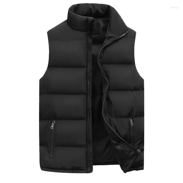 Gilets pour hommes veste chaude rembourrée sans manches vestes automne hiver col montant couleur unie gilet décontracté marque hommes vêtements