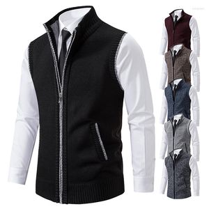 Men's Vests Vest Knitted Sleeveless Sweater Wool Velvet Zipper Cardigan Turn-down Pullovers Turtleneck Sweatercoat Knit Waistcoat