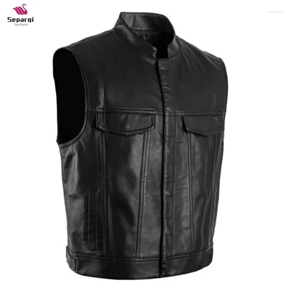 Veste de gilettes pour hommes en cuir sans manches décontractée PU Streetwear punk hip hop noir cool rétro de style rétro