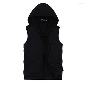 Gilets pour hommes Gilet Camisole noir sans manches pour hommes Mode Grand Cardigan de couleur unie à capuche