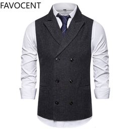 Gilets pour hommes Gilet hommes Double boutonnage costume gilets hommes hommes sans manches costume gilet gilet Vintage formel Blazers gilet pour mariage chaleco 230310