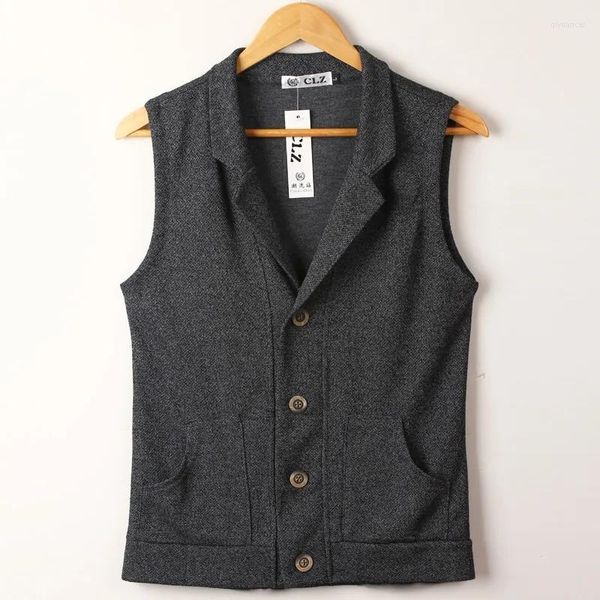 Hommes Gilets Gilet Hommes Veste Courte Slim Costume Col Noir Gilet Homme Printemps 2023 Casual Sans Manches Simple Boutonnage Cardigan Poche Gilet