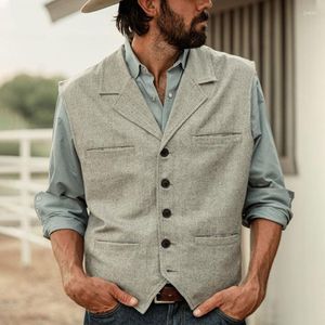 Chalecos para hombre, chaleco gris plateado con espiga de Tweed, cuello a medida, chaleco Steampunk Vintage para hombre, negocios de boda 2023