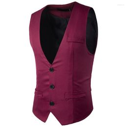 Hommes gilets gilet printemps mâle mode Slim Fit simple rangée trois boucles couleur unie Gentleman costume vêtements hauts homme