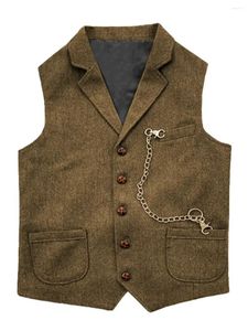 Heren Vesten Vest Pak Bruin Single Breasted Cowboy Vest Heren Mannelijke Klassieke Man Jurk Tweed Pakken Mouwloos Formeel Zakelijk