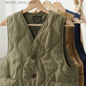 Herenvesten Vintage Amekaji-vest Heren Herfst Winter Nieuwe V-hals Multi-pocket Quilten Vest Militaire stijl Meniscus Katoen Jachtvest Q231208