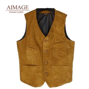 Gilets pour hommes Vintage en cuir de vache gilet simple mince gilet sans manches Jaqueta Colete Masculino véritable moto jaune haut PY436 230909