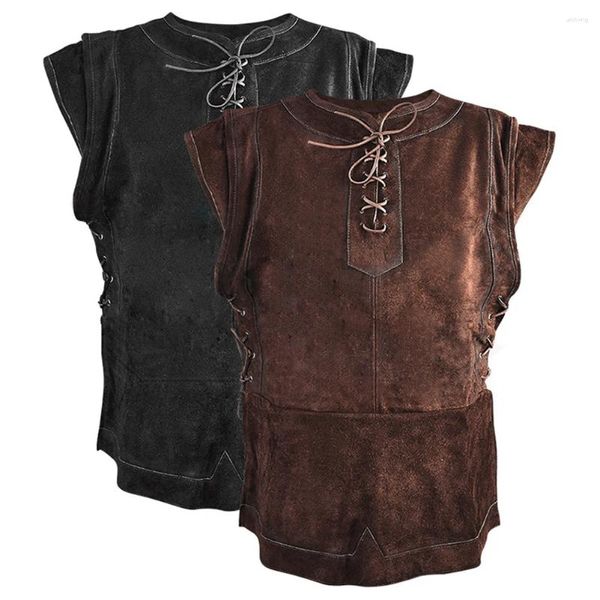 Gilets pour hommes Vintage gothique Bandage Pirate Renaissance gilet gilet pour hommes médiéval sans manches manteau homme vêtements