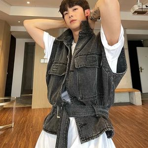 Chalecos para hombres Chaqueta de carga sin mangas vintage Streetwear Chaleco de mezclilla casual Hombres Abrigos de moda Chaleco masculino Ropa suelta para hombres Jeans Gilets 231017