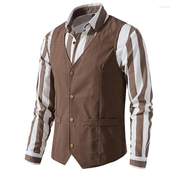 Hommes gilets Vintage West Cowboys gilet hommes 2023 simple boutonnage Slim Fit col en V Costume gilet fête mariage scène bal Cosplay Costume