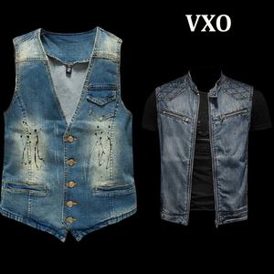 Gilets pour hommes VXO Hommes Denim Ripped Street Punk Style Hip Hop Jean Gilet Cowboy Outwear Veste sans manches 230914