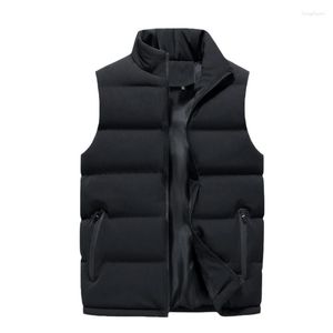 Hommes gilets gilet hommes chaud manteau Ziper noir gilet veste Slim Fit col montant sans manches bouffantes vestes printemps automne décontracté