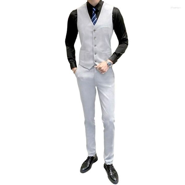 Chalecos para hombres Chaleco Pantalones Traje de dos piezas Versión coreana masculina Slim British Hair Stylist Night Guapo