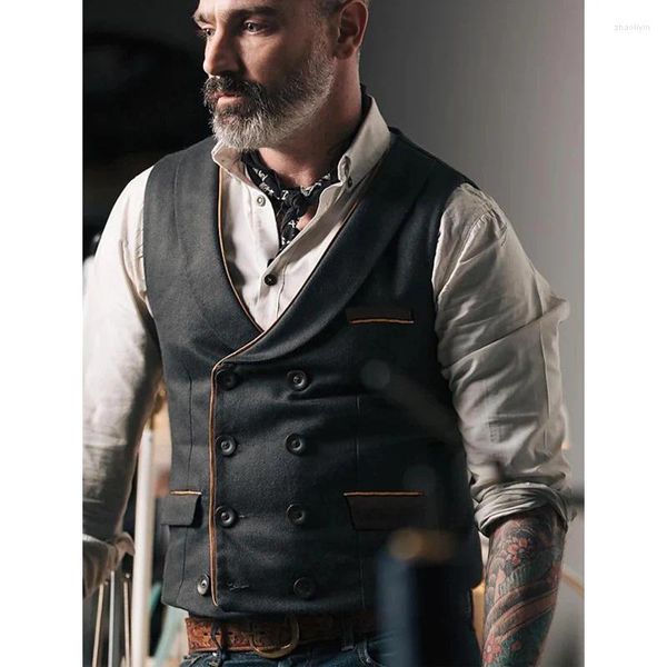 Gilets pour hommes Gilet Western Hommes Double Breasted Chaleco Para Hombre Elegante Costumes Gilet Hommes Gothique Vêtements Steampunk Vestes sans manches