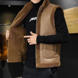 Chalecos para hombres Moda cálida Casual Gilet Chaqueta masculina Chaleco de doble cara de alta calidad para hombres Abrigo de lana de cordero de invierno Chaleco sin mangas