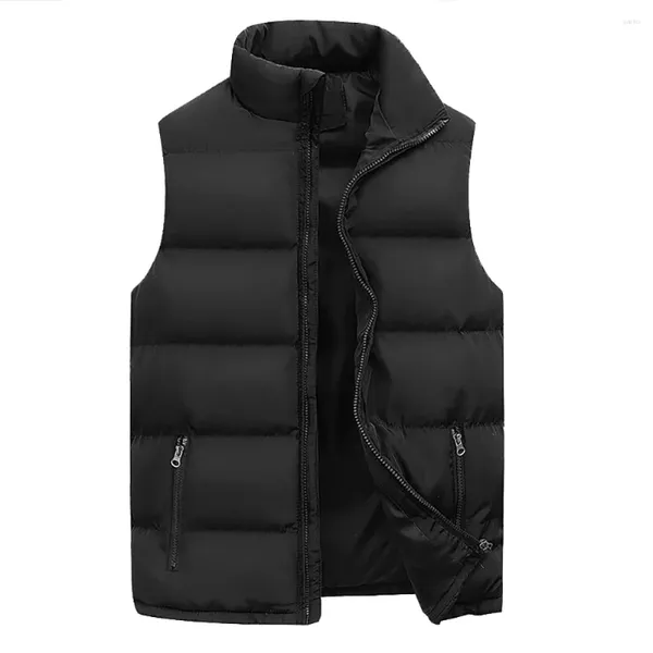 Chalecos para hombre, chaqueta de invierno cálida, cuello alto, grueso, de gran tamaño, con cremallera, sin mangas, acolchado