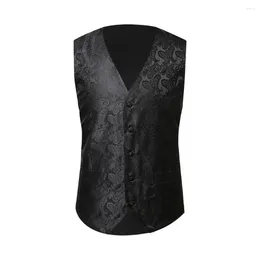 Gilets pour hommes Gilet de mariage Manteau Set élégant Noix de cajou Imprimer Gilet avec cravate d'affaires Foulard Col V Simple Boutonnage pour le printemps