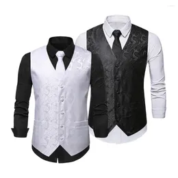 Herenvesten Wedding Waistcoat Stijlvolle cashewnotenprintset met zakelijke stropdas Kerchief Spring V-Neck Single Breasted Suit