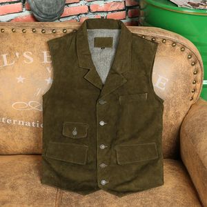 Herenvesten Western Cowboy Japans Retro Leren Vest Pak Kraag May Kaji Mouwloos Schaap Pippi Man