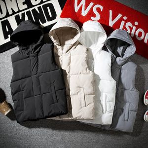 Wit Vest Jacket met Hood Men Fashion Clothing Koreaanse stijl Hooded Quilting Coat Autumn Winter Mouwess