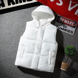 Heren Vesten Wit Vest Jas Met Capuchon Mannen Mode Kleding Koreaanse Stijl Capuchon Quilten Jas Herfst Winter Mouwloos 2022