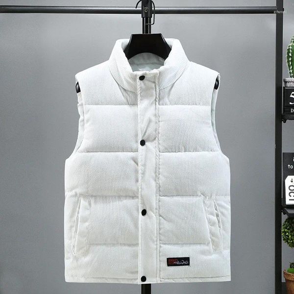 Chalecos para hombres Chaleco cálido de invierno blanco Cuello alto Chaleco acolchado Chaleco de pana Ropa de trabajo Chaqueta gruesa sin mangas Ropa para hombres Tamaño grande 5XL