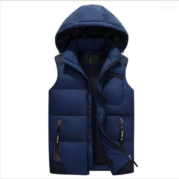 Gilets pour hommes en gros - Gilet en duvet de canard pour hommes à capuche chaud Chaleco Hombre 5XL Gilet d'hiver solide Casual Deachable Hat sans manches Wais Guin22