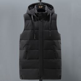 Gilets pour hommes hiver noir veste sans manches 2023 décontracté chaud épais longue capuche fermeture éclair coton rembourré gilet de haute qualité 230225
