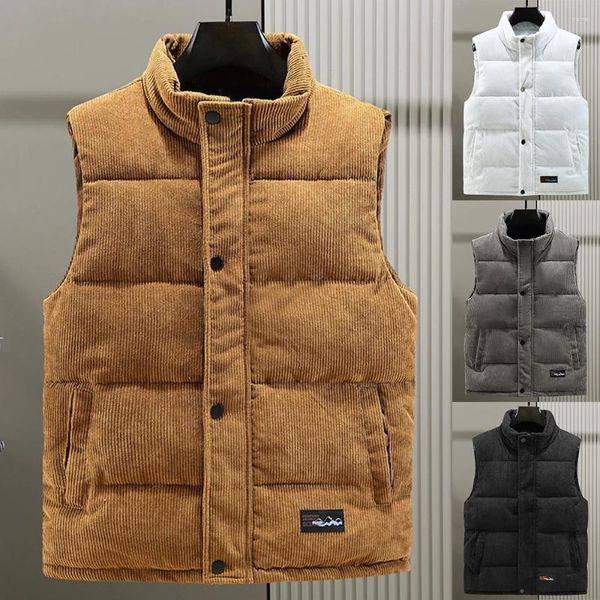 Gilets pour hommes hiver mode laine gilet mâle épais manteau chaud coton rembourré manteaux hommes sans manches col montant gilet surdimensionné