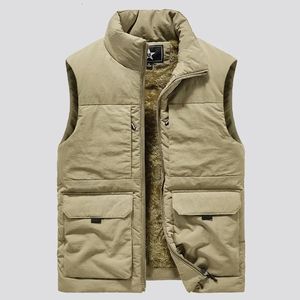 Gilets pour hommes Mode d'hiver Laine Vêtements de travail Gilet Homme Coton Rembourré Manteaux Vestes sans manches Chaud Plusieurs poches Gilets 231207