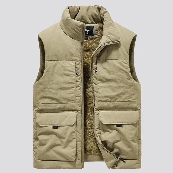 Gilets pour hommes Mode d'hiver Laine Vêtements de travail Gilet Homme Coton Rembourré Manteaux Vestes sans manches Chaud Plusieurs poches Gilets 231208