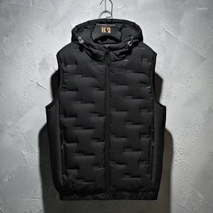 Gilets pour hommes Veste à capuche d'hiver Hommes Plissé Solide Rembourré Coupe-vent Chaud Vestes sans manches Mâle Casual Gilet Épaissir Parkas Manteau