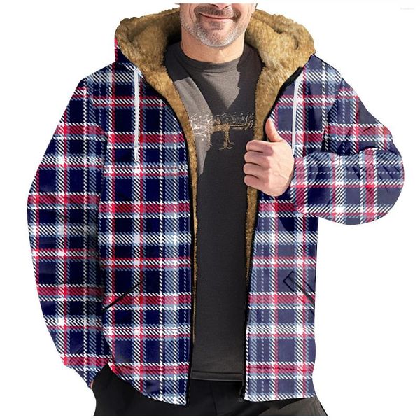 Chalecos para hombre, chaquetas de invierno Harajuku, camisas a cuadros, abrigos con capucha y cremallera, chaqueta básica informal de estilo europeo de manga larga