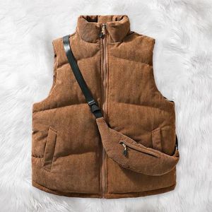 Gilets pour hommes Hiver Hommes Coton Gilet Col montant Protection du cou Gilet avec sac de poitrine Couleur unie Résistant au froid Fermeture à glissière Manteau