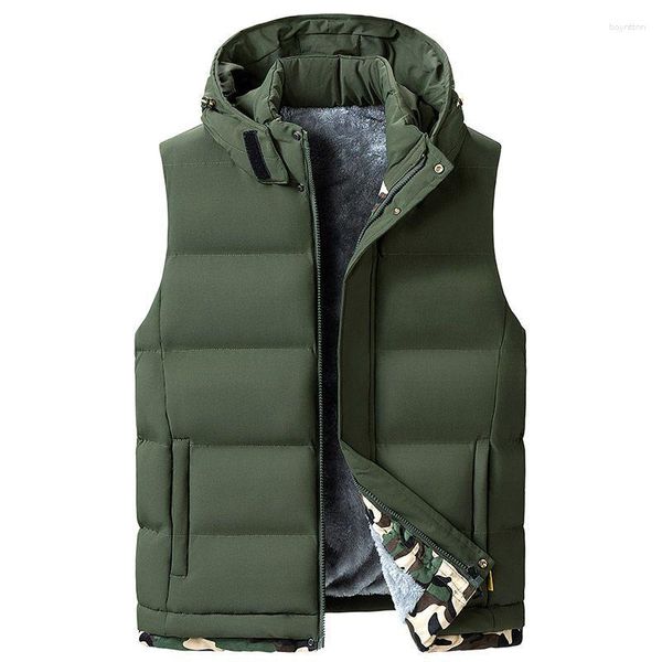 Chalecos para hombres Invierno Hombres Patchwork Chaleco Chaquetas Moda Con Capucha Sin Mangas Parka Grueso Cálido Casual Algodón Acolchado Ropa Exterior Chaleco Abrigo L04