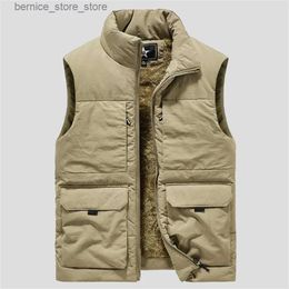 Gilets pour hommes Hiver hommes Cargo gilet épais polaire chaud sans manches veste couleur unie tactique gilets coupe-vent manteau hommes travail gilet 6XL Q231208