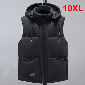 Mannen Vesten Winter Mannen Dikke Warme Vest Plus Size 10XL Fashion Casual Effen Kleur Capuchon Mouwloze Jas Grote 231206