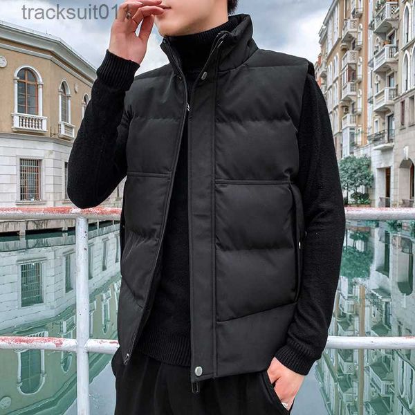 Chalecos para hombres Invierno para hombre Chaleco negro Cálido Soporte Collar Cremallera Chaleco Plus Tamaño 3XL 4XL 5XL Niños Casual Ropa deportiva Pareja Chaqueta sin mangas L230925