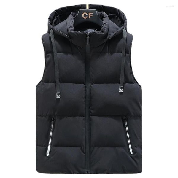 Gilets pour hommes hiver gilet rembourré hommes à capuche épaissir chaud noir bleu lâche gilet décontracté