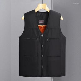 Gilets pour hommes Hiver peluche et épaissi gilet hommes avec plusieurs poches camisole gilet chaud bas haut mâle mode grande taille veste manteau