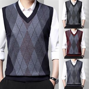 Gilets pour hommes Pull d'hiver Gilet Modèle Débardeur tricoté Col en V Pull sans manches Pulls à carreaux décontractés Vêtements Hommes