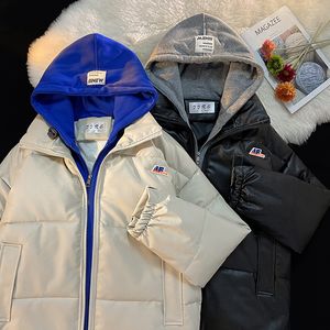 Chalecos para hombres Invierno Grueso Hombres Mujeres Moda Falso Dos piezas Con capucha Faux Cuero Parkas Baggy Algodón de gran tamaño Chaquetas acolchadas Ropa exterior 221122