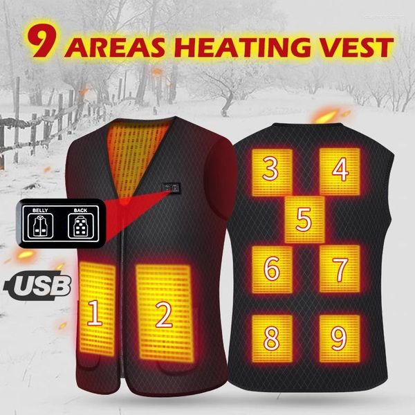 Hommes Gilets Hiver USB Infrarouge 9 Zones De Chauffage Gilet Pour Hommes Femmes Électrique Thermique Polaire Veste Camping En Plein Air Randonnée Moto