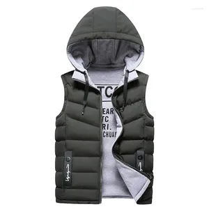 Gilets d'hiver pour hommes, vestes en coton sans manches, décontractées à capuche, chapeau détachable, manteaux chauds, hauts d'extérieur