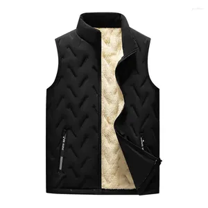 Gilets pour hommes Veste d'hiver Vestes Casual Solide Sans manches Homme Veste Hommes Polaire Chaud Gilet En Relief Fermeture À Glissière Col Montant