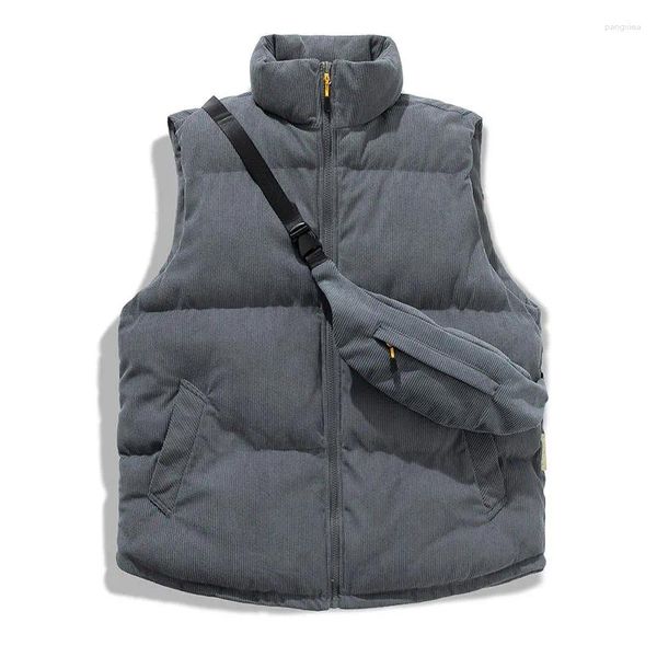 Gilet da uomo Gilet invernale con zaino Gilet moda Harajuku senza maniche da uomo caldo giacca spessa cappotti autunnali casual in velluto a coste