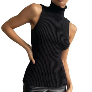 Herenvesten Dames Mouwloze trui met hoge hals Slim Fit Top Vest Streetwear Winterkleding Dames Trui Effen Kleur Vest